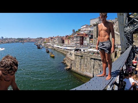 Porto Portugal 2024 Ponte de Dom Luís I Bridge boys diving Travel scenery tour Insta360 X4 8K 360