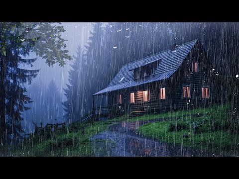 Goodbye Insomnia With Heavy RAIN Sound | Rain Sounds On Old Roof In Foggy Forest At Night, ASMR