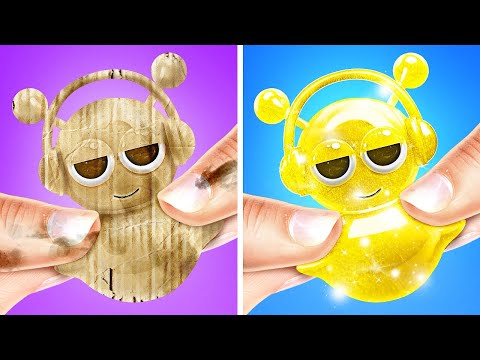 Rich VS Poor Squishy DIY! Amazing Cardboard Crafts For Best Parents by 123 GO!