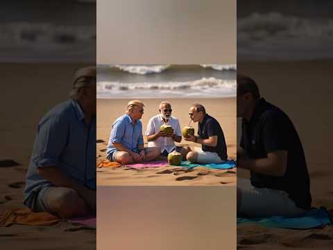 Leaders Trump Modi putin are drinking coconut water at Goa  Beach