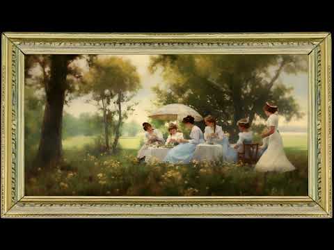 Floral Garden Picnic in Springtime, Vintage Realistic Oil Painting | Framed Art Screensaver for TV