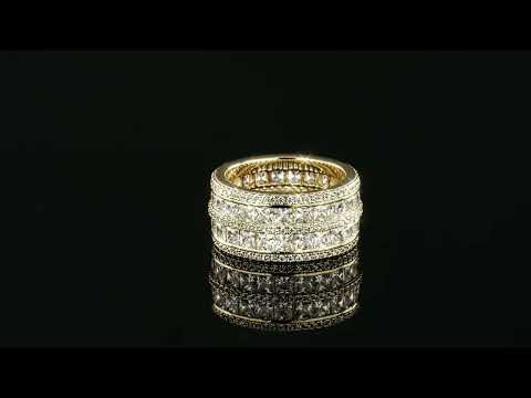 Icy Tennis Ring - Solid 925 Silver CZ Tennis Wedding Band Ring His Hers Set Gold Plated ICY Pinky