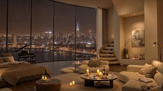 Relaxing Jazz Background Music in Cozy New York Apartment with Gentle Rain Sounds for Stress Relief