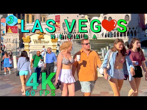 Las Vegas Strip Walk on a Warm Day Part 3/5, Nevada USA 4K - UHD