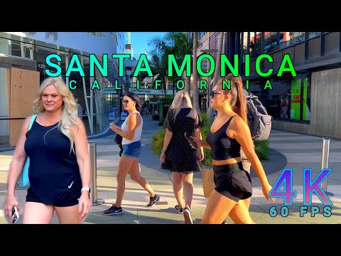 Santa Monica Promenade Street Walk, Los Angeles USA 4K-UHD