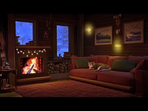 Snowstorm and Fireplace in Cozy House / Deep Sleep, Fall Asleep, Sleep Better