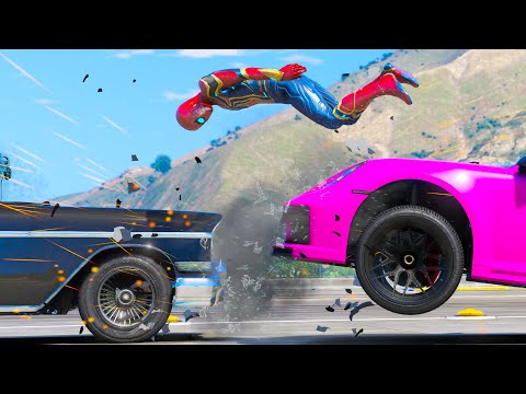 GTA 5 Iron Spiderman No Seatbelt Car Crashes - Spider-Man Cars Gameplay #4