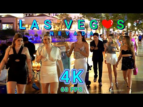 Las Vegas Bellagio Fountain Night Walk, Nevada USA 4K-UHD