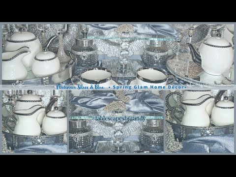 The Platinum Silver and Blue Tea Station | 2023 Glam Home Décor Ideas | Tablescapes By Candy