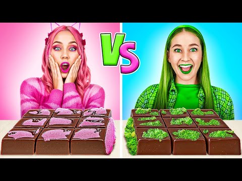 NEW 123GO! Eating One Color Food! Pink Vs Green ASMR Challenge