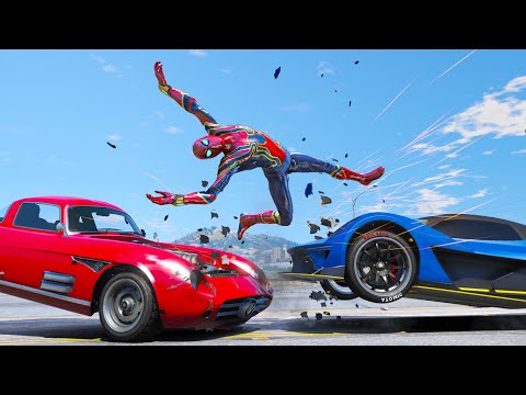 GTA 5 Iron Spiderman No Seatbelt Car Crashes - Iron-Spiderman Gameplay  (Euphoria physics) Ep 7