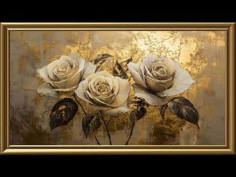 Vintage Luxury White Roses Painting | Gold Frame TV Art | Art Screensaver for TV 2 Hrs