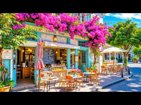 Warm Spring Morning Jazz at Outdoor Coffee Shop Ambience ~ Relaxing Bossa Nova Piano for Work, Study