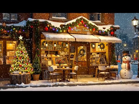 Relaxing Christmas Jazz Music & Snow Falling at Christmas Coffee Shop Ambience for Good Mood, Chill