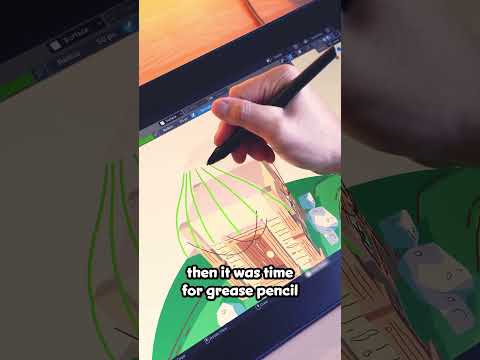 Combining 2D and 3D in #blender3d to make a cozy jungle hut | #greasepencil