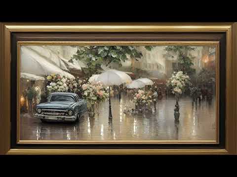 Gold Framed Vintage Oil Painting Tv Screensaver | Floral Art | Elegant City Street 4K Wallpaper