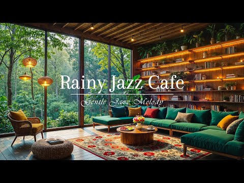 Forest Gentle Jazz For Reading | Rainy March Cafe With Gentle Jazz Music for Relax, Read & Work