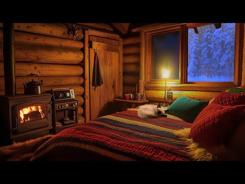 Relax with Blizzard and Fireplace in Cozy Winter Hut, Sleep Well with Cat