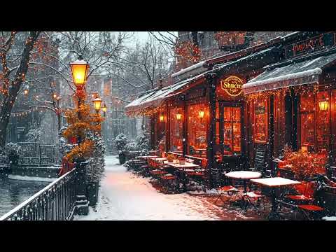 Relaxing Smooth Winter Jazz for a Cozy Escape ~ Snowy Quiet Street with Warm Cafés & Peaceful Vibes