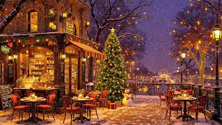 Outside Coffee Shop in a Winter Street ☕ Exquisite Slow Piano Jazz for Study & Work ~ Christmas Jazz