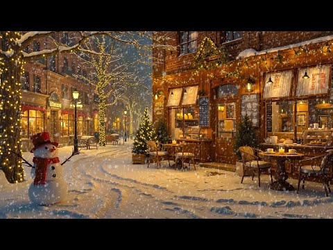 Warm Jazz Music & Snow Falling at Winter Coffee Shop Ambience☕ Jazz Background Music for Work, Study