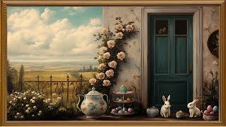 4K Vintage Easter Porch Scene | Calm Zen Ambient Music | 12H Gold Framed Screensaver for Smart TV