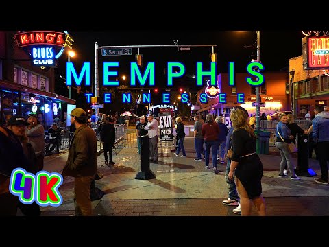 Memphis Beale Street Night Walk, Tennessee USA 4K-UHD