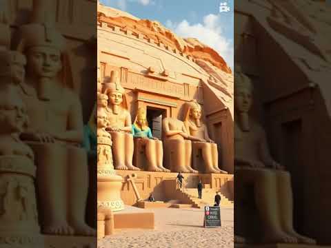 "A historical illustration of ancient Egyptian workers carving the Abu Simbel temple