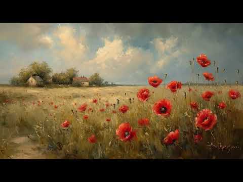 Spring Field Landscape Tv Art Wallpaper Screensaver Background Vintage Oil Painting Poppies