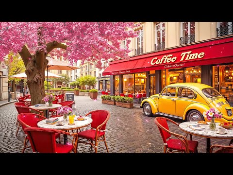 Outdoor Coffee Shop Ambience on Warm Spring Morning 🌸 Sweet Bossa Nova Jazz Music for Good Mood