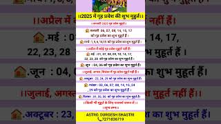 2025 में गृह प्रवेश की शुभ मुहूर्त। 2025 me grih Pravesh ka Shubh muhurt #astrology #vastu