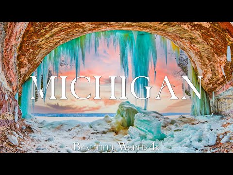 Michigan 4K - Winter Wonderland with Frozen Lakes and Snowy Forests - Relaxing Music