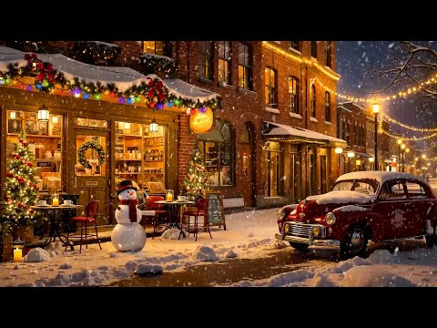 Relaxing Christmas Jazz at Winter Coffee Shop Ambience ~ Holiday Jazz Music & Snowfall for Good Mood