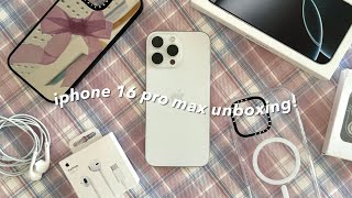  iphone 16 pro max 1TB (white titanium) unboxing 🤍 | aesthetic accessories, camera test..