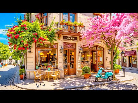 Relaxing Morning Jazz 🌸 Outdoor Spring Coffee Shop Ambience with Happy Bossa Nova Music for Studying