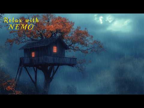 Cozy Treehouse Above the Forest on a Rainy Autumn Night - Soft Rain Sounds Perfect for Sleep & Relax