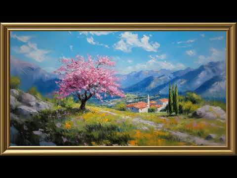 Vintage Majestic Tree on the Field Painting | Gold Frame TV Art | Art Screensaver for TV 2 Hrs