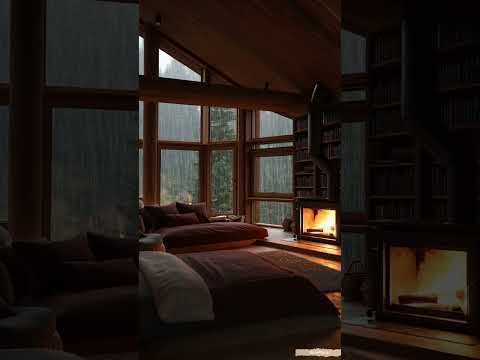 Rainy night #relax #cabinambience #fireplace #rainsounds #cozycabinambience #cabinrainsounds #peace