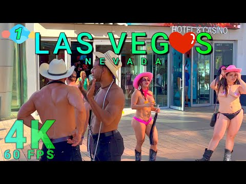 Las Vegas Strip Walk on a Warm Day Part 1/5, Nevada USA 4K - UHD