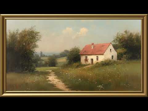 Vintage Rustic Quaint Cottage Painting | Gold Frame TV Art | Art Screensaver for TV 2 Hrs