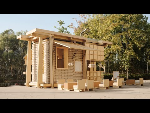 FOG Architecture uses grain sacks for walls of mobile bakery in China