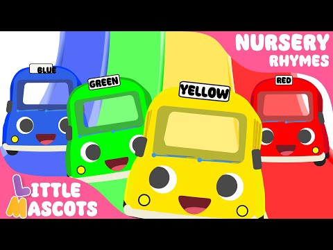 Wheels on The Bus🚌| Red, Yellow, Blue, Green Bus | more Little Mascots Nursery Rhymes for Kids