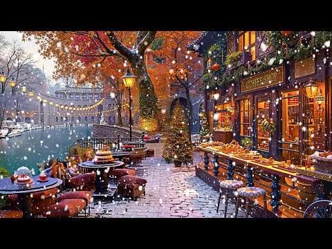 Cozy Christmas Porch Ambience 🎄 Christmas Jazz Music for Laidback at Riverside Coffee Shop