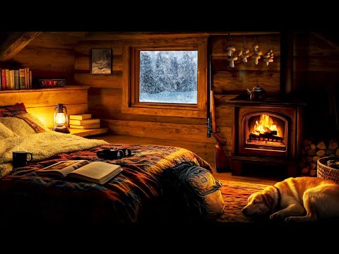 Deep Sleep in a Cozy Winter Hut | Relaxing Fireplace Crackling, Blizzard, Wind & Snowfall Sounds