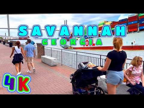 Savannah Riverwalk on a Beautiful Day, Georgia USA 4K - UHD