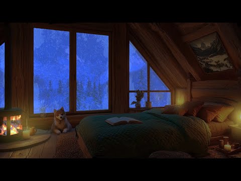 Cozy Winter Cabin Ambience with Relaxing Blizzard Sounds and Fireplace