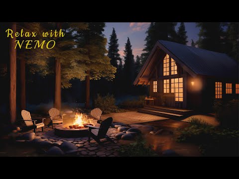 Restful Night in the Forest / Cozy Cabin Ambience with Bonfire, Crickets & Wildlife Sounds for Sleep