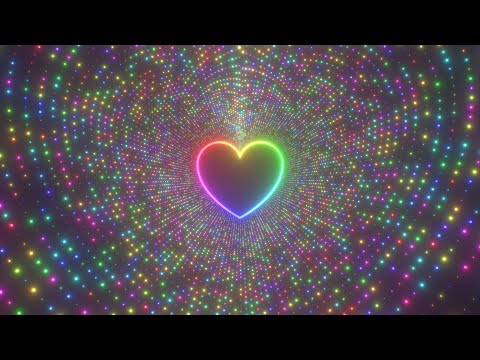 Bright Rainbow Color Neon Glowing Heart Sparkle Lights Tunnel Shines 4K DJ Visuals Loop Background