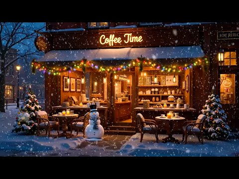 Winter Night Jazz at Cozy Coffee Shop Ambience ~ Smooth Jazz Music & Snow Falling for Study, Sleep