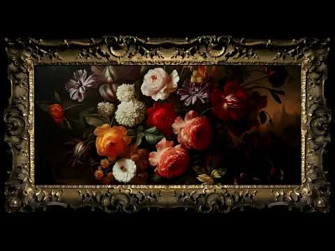 Vintage Still Life Floral Bouquet, Moody Antique Oil Painting | Framed Art Screensaver for TV